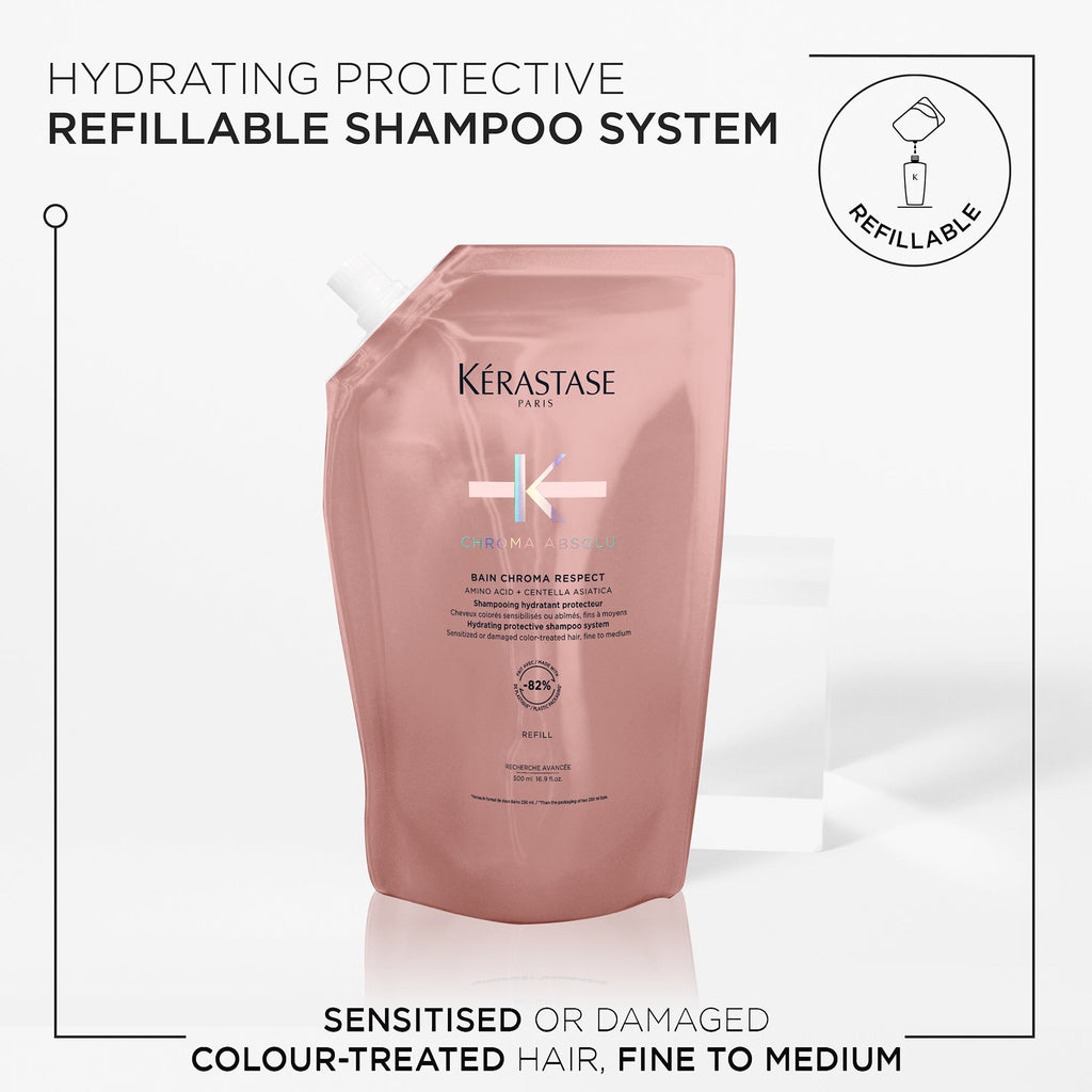 Kérastase Chroma Absolu Bain Chroma Respect Recharge 500 ml, pochette recharge