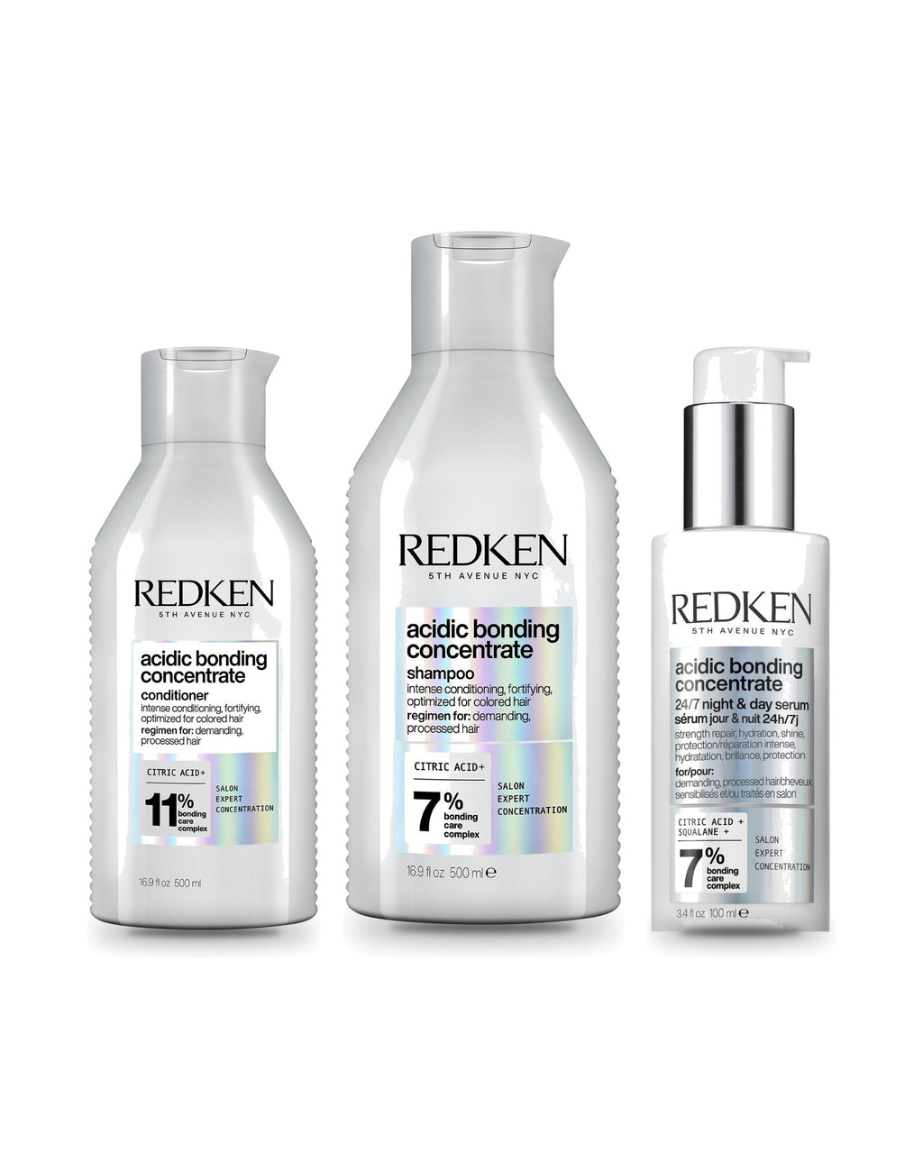Redken Acidic Bonding Concentrate : après-shampooing 500 ml, shampooing 500 ml et sérum